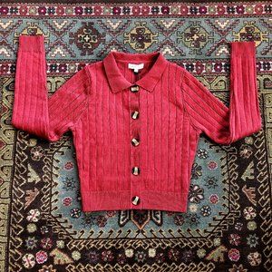Beautiful Wide-Ribbed Rust-Color Crop Cardigan NWT Size S